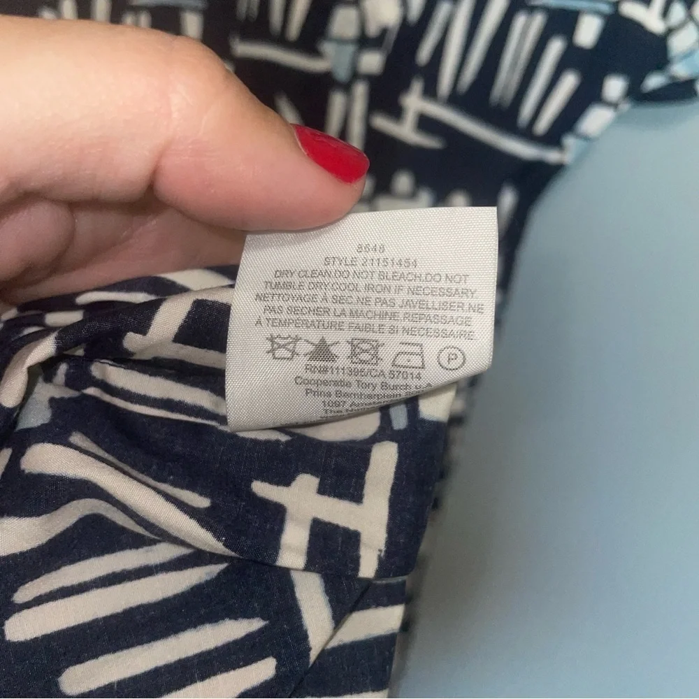 Tory Burch Navy White Abstract Button Down Short Sleeve Shirt Dress Size 2